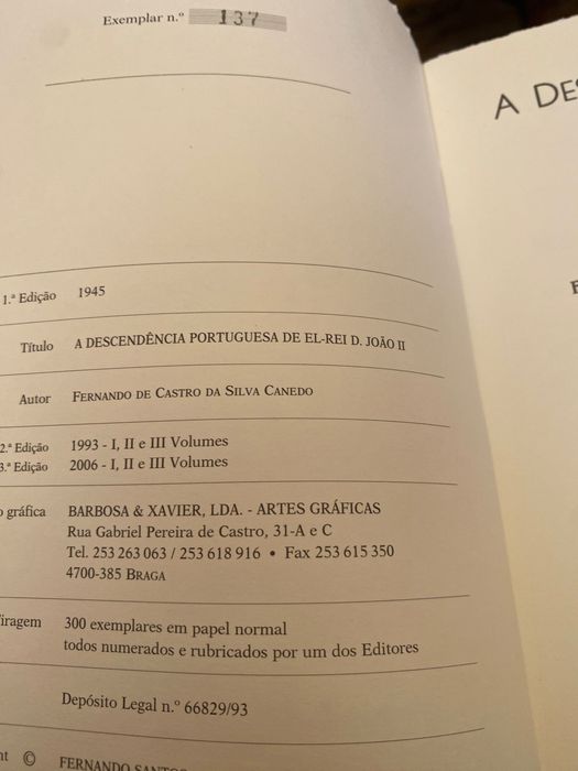 MUITO RARO A Descendência portuguesa de El Rei D. Joao II - esgotado no mercado