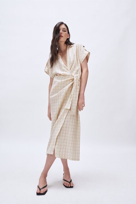 Літня сукня-халат ZARA | легке плаття міді з котону | летнее платье