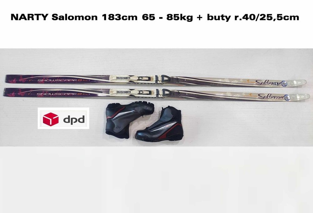 narty biegowe Salomon 183cm z łuską + buty biegowe Salomon r40/25,5cm