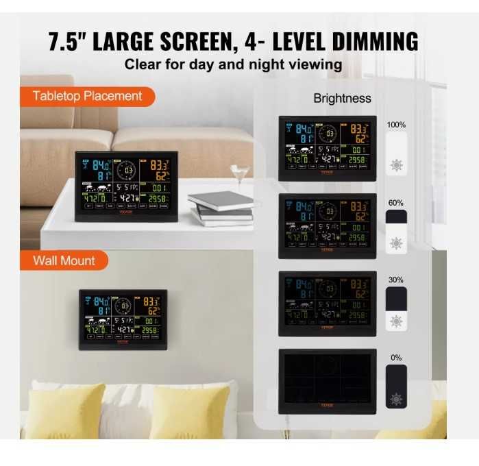 Estação meteorológica, alimentada por painel solar, sem fios