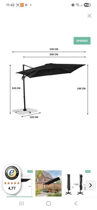 Parasol ogrodowy 3m²x 3m²