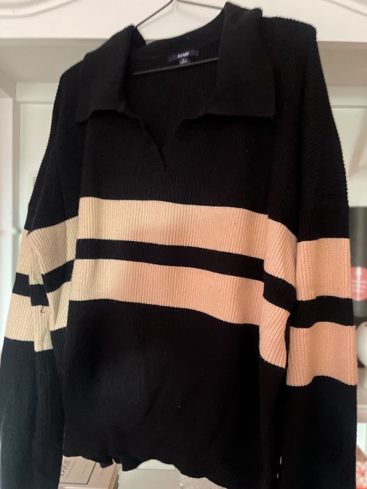 Camisola de malha preto e bege