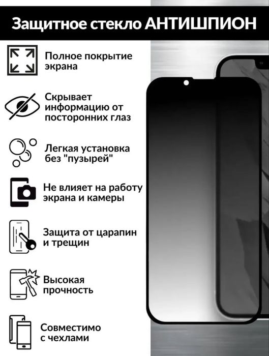  Защитное стекло iPhone Антишпион/ Захисне скло Антишпигун/ 10 17 Max