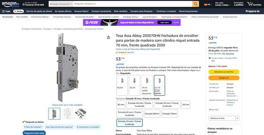 Tesa Assa Abloy Fechadura entrada 70 mm