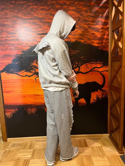 Jaded London Distressed Grey Marl Baggy Monster Joggers | Серые Оверсайз Спортивки с Разрывами и Необработанными Краями