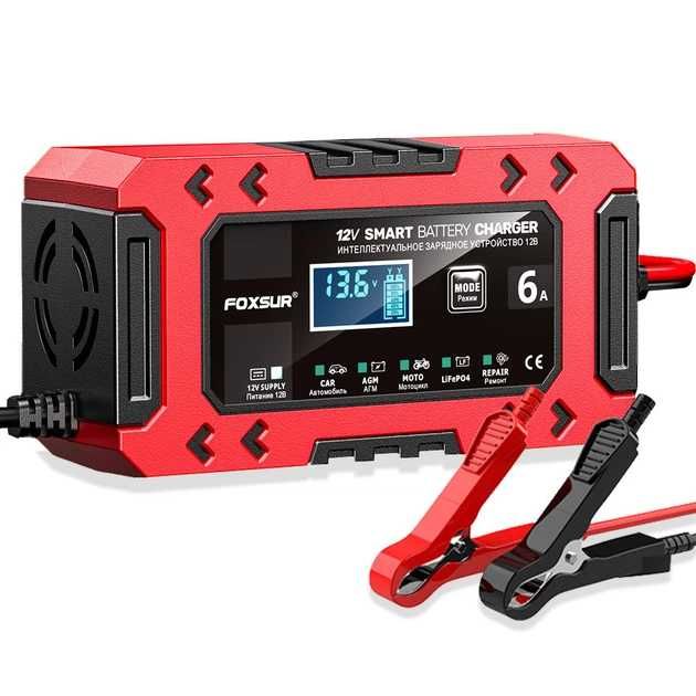 Автоматичний зарядний пристрій Foxsur 12v 6A red мікропроцесорний