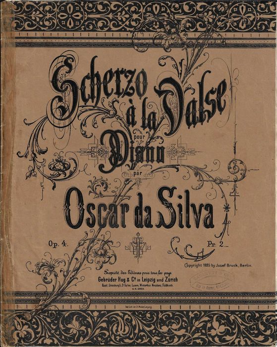 PIANO: Partitura Antiga 1895 - Óscar da Silva - Scherzo à la Valse (Mau Estado).  Carimbo Sasseti.
