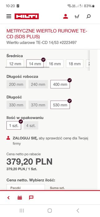 Wiertlo Metryczne rurowe  Hilti 14