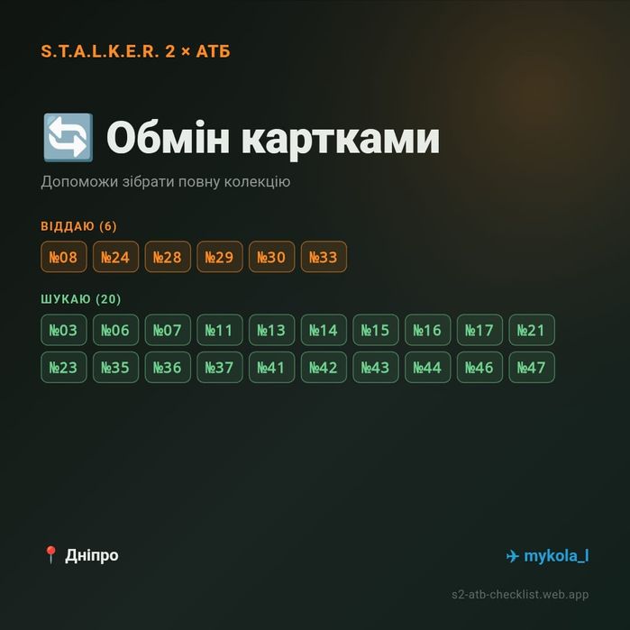 Обмін картками STALKER 2 АТБ