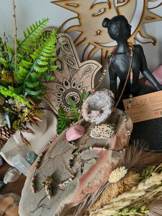 Podwójny naszyjnik kamienie naturalne