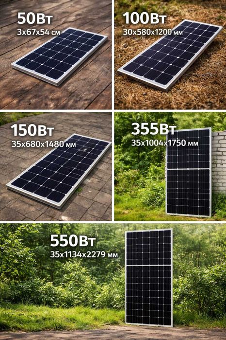 Сонячні панелі 50/100/150/355/550Вт на балкон/квартиру/зарядну станцію