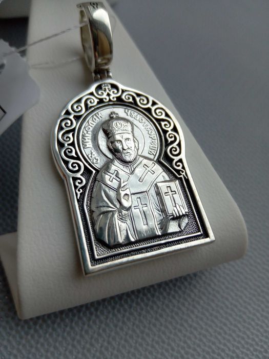 Срібний підвіс Святий Миколай Чудотворець кулон ладанка Святой Николай