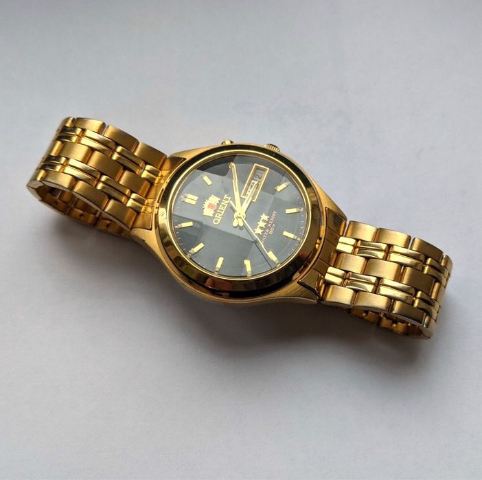 Vintage Japan Wrist Watch Automatic Orient 3 Stars Crystal 21 jewels Black Dial