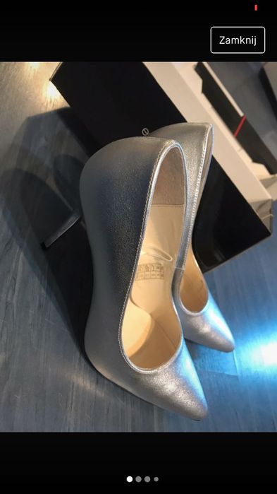 Sprzedam skórzane buty srebrne nowe na obcasie