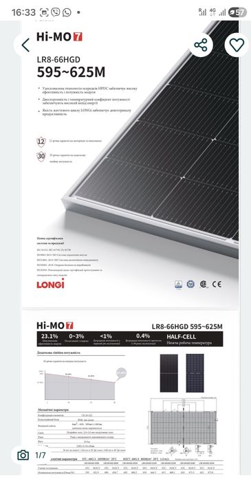 Сонячна панель Longi Solar 615W Hi-MO7 ДВОСТОРОННІ в НАЯВНОСТІ!!!!