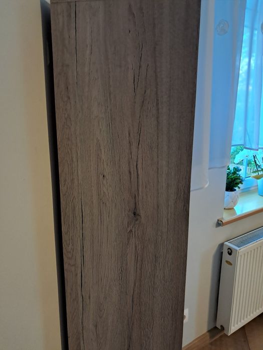 Wysoka szafka na buty 4 klapy | Biały połysk / Dąb | Stan jak nowa!