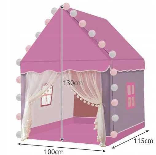 Namiot Domek dla Dzieci Zamek Pałac do Pokoju Ogrodu + Lampki LED Róż