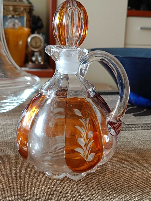 Stara Karafka i kieliszki Fischer Glas Fichtelberg ,Vintage