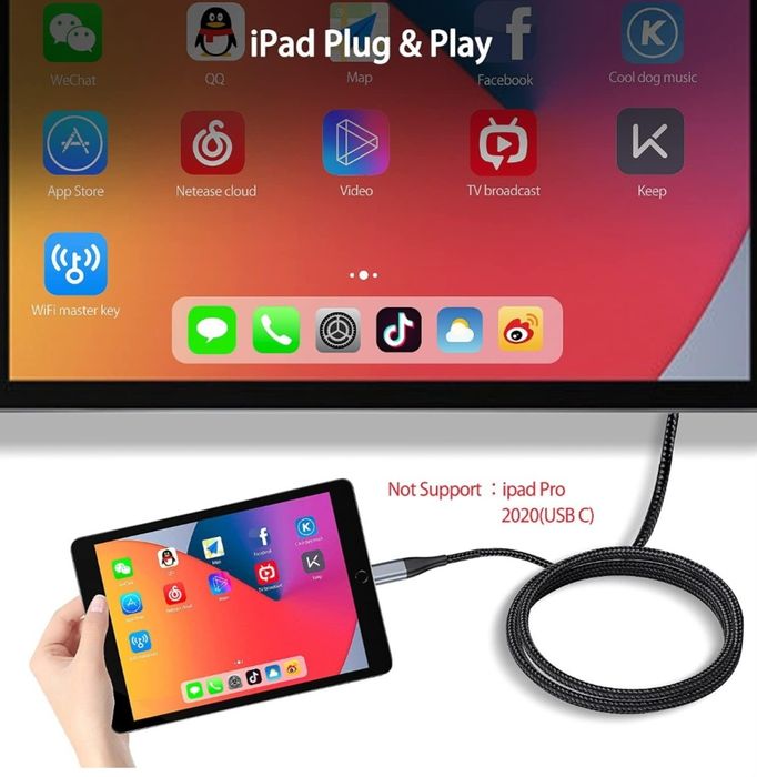 Kabel HDMI do telefonu, kabel konwertera HDMI 2,0 m, iPhone/iPad/iPod