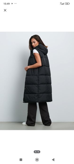 Kamizelka z kapturem, długa, czarna,rozmiar XXS, 32, Sinsay