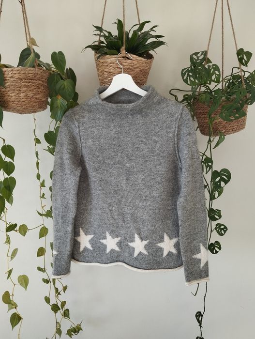 Sweter golf wełniany, z moherem, szary, zimowy, basic, gwiazdka r.M/L