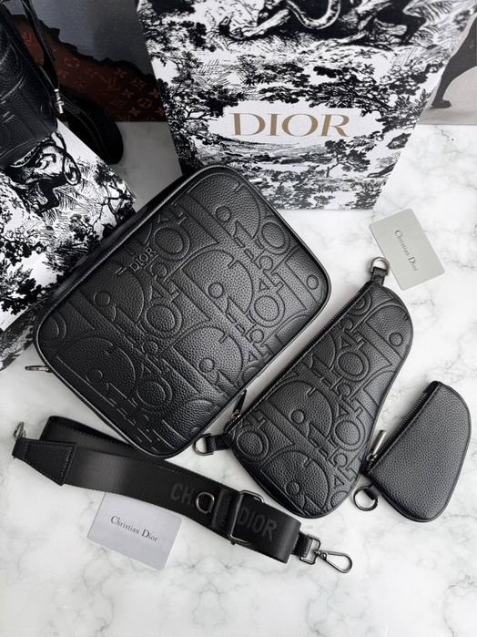 Чоловіча сумка Christian Dior Trio Saddle, мужская сумка диор, шкіра