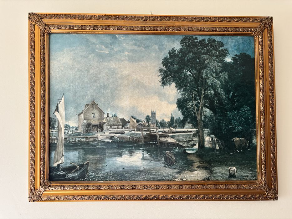 Quadro grande de pintura com moldura dourada