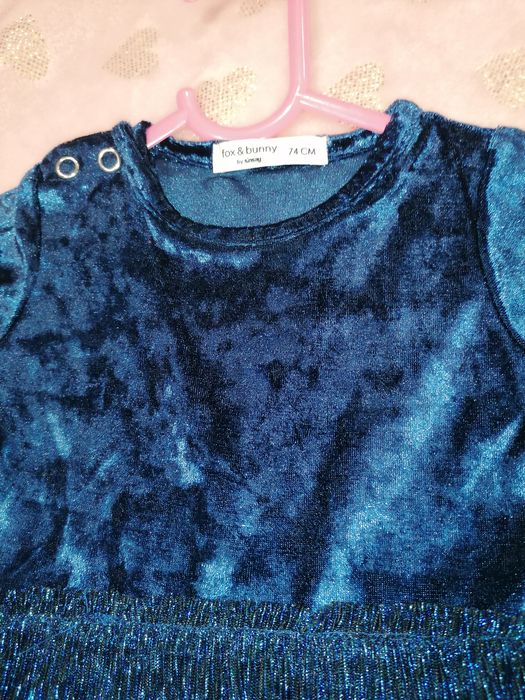 Sukienka świąteczna tiul brokat welur dziewczęca 74