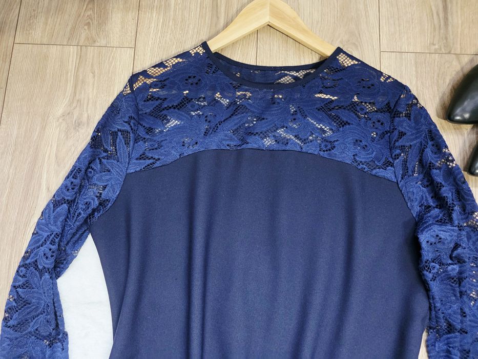 Sukienka granatowa elegancka koronka andrzejki sylwester plus size