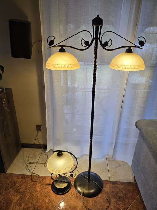 Zestaw lamp stojące i sufitowe postarzane złoto
