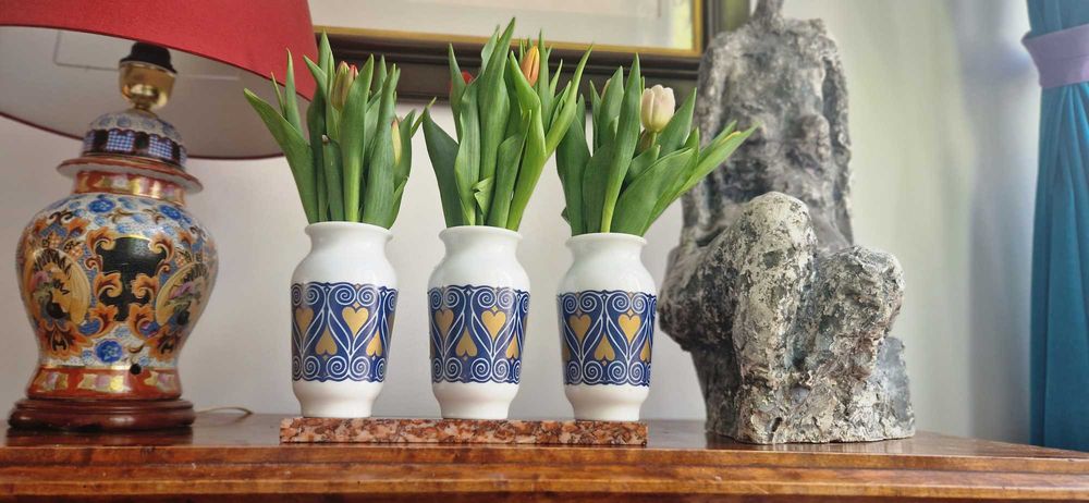 Trzy ceramiczne wazony boho dekor   vintage mid century design antyk