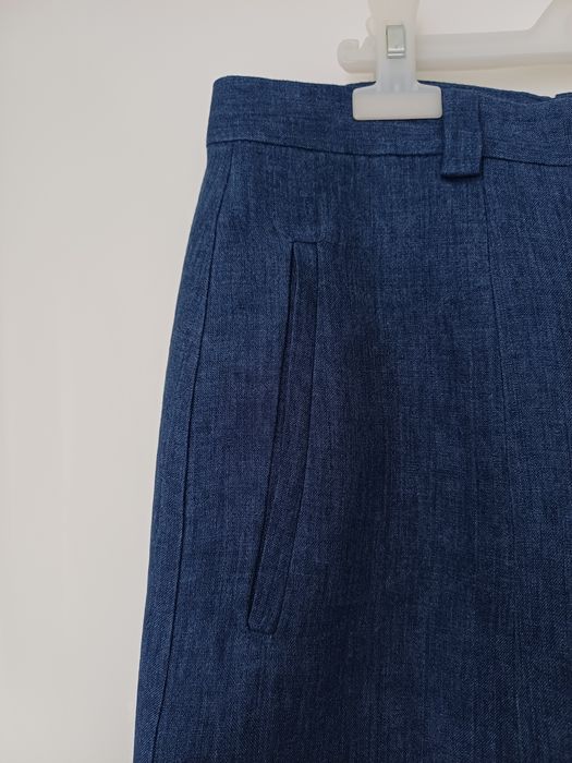 Massimo Dutti lniane spodnie szerokie barrel granatowe niebieskie letnie 100% len