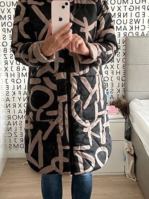 Dwustronna kurtka pikowana LaDonna 38 - beż / czarna we wzory, zimowa