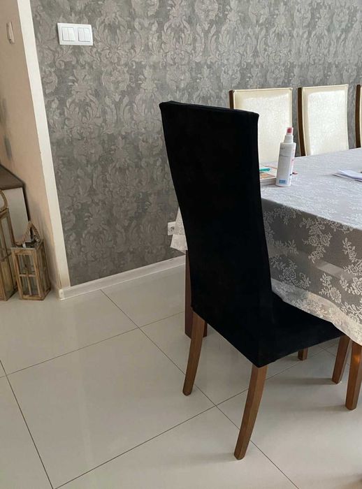 6szt Nowe czarne pokrowce na krzesła welurowe uniwersalne elastyczne