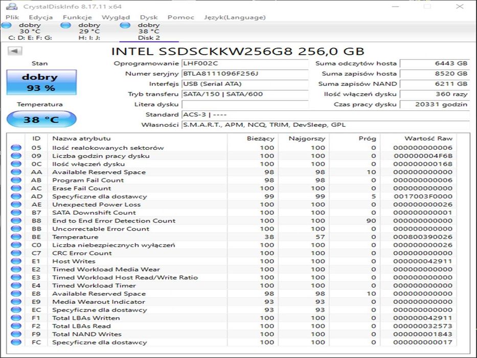 SSD M2 256GB iNTeL 545s