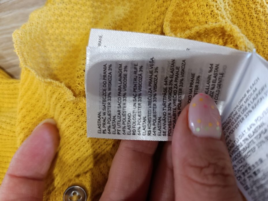 Lekki cienki sweterek musztardowy rozpinany h&M rozmiar XS