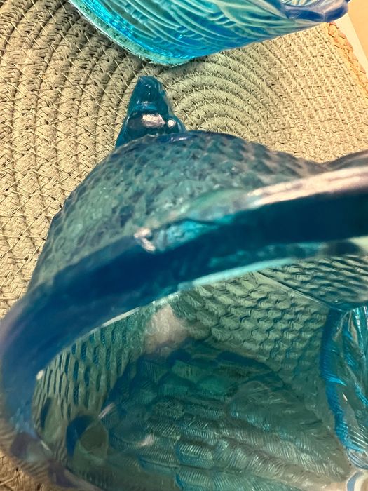 Duża Kura szklana turkusowa niebieska HSG Ząbkowice, PRL, new look