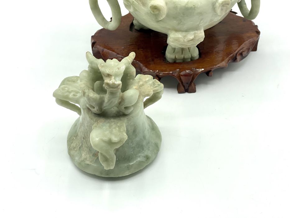 Defumador, incensario em pedra jade, dragões, oriental, chinês
