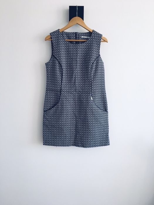 Sukienka elegancka Quiosque prosta basic pepitka krata kieszenie