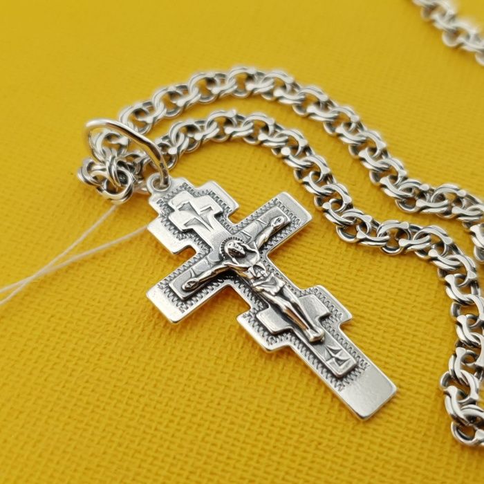 Комплект срібна цепочка с хрестиком срібло 925 проба ланцюжок і кулон