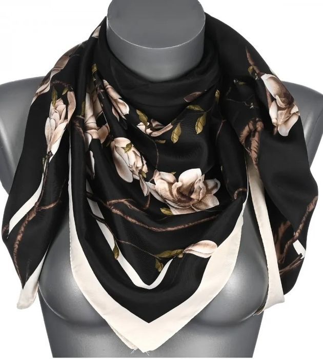 Chusta Damska Apaszka Satynowa Kwiaty Mdb-60B Czarna