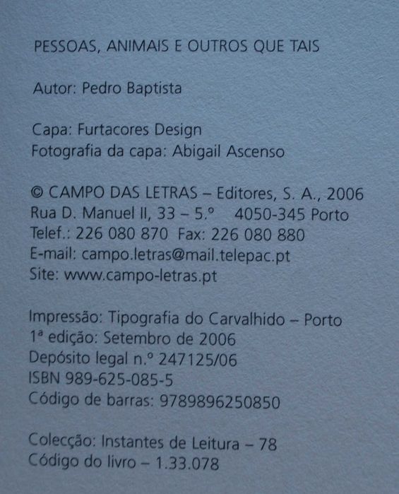 Pessoas Animais e Outros Que Tais de Pedro Baptista