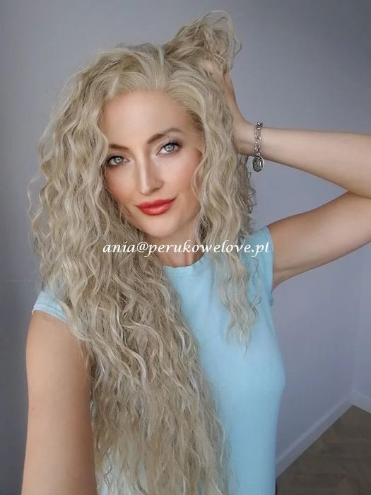 Peruka blond refleksy LACE FRONT afro loki arielki kręcone włosy