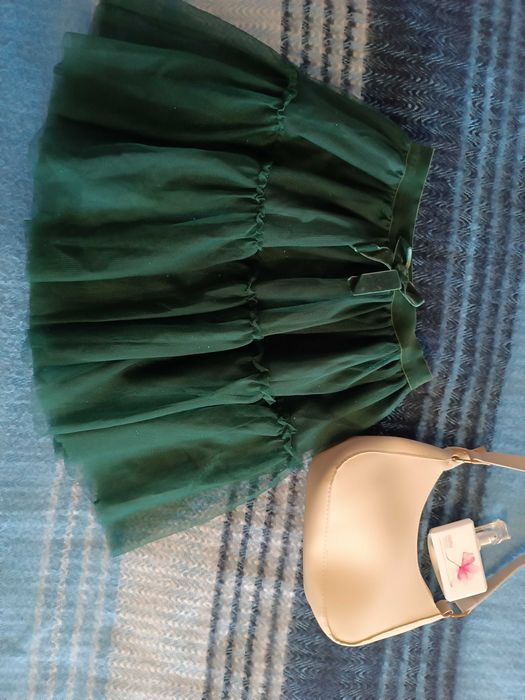 Юбка фатін темно зелена з блискітками