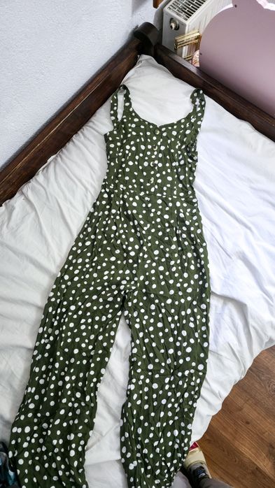Zielony kombinezon w grochy retro vintage damski kombinezon khaki  M&C
