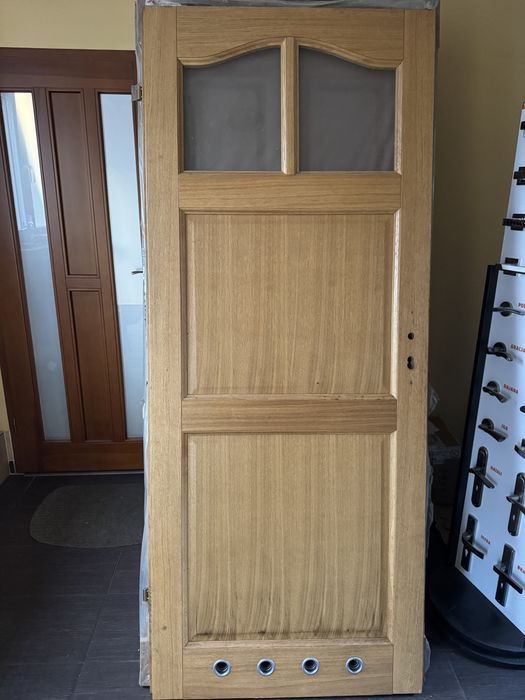 Skrzydło drzwiowe łazienkowe dębowe 80 prawe szkło mleczne