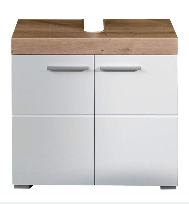 trendteam smart living - Amanda – półka łazienkowa, szafka pod umywalkę – biały/wysoki połysk dąb – (szer. x wys. x gł.) 60 x 56 x 34 cm 

7914