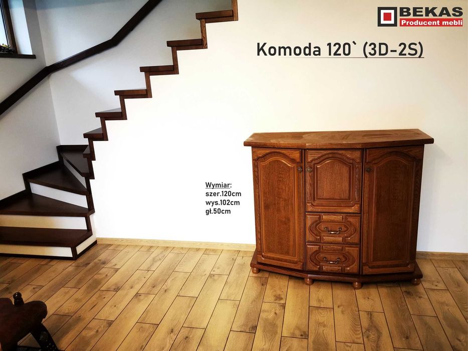 Stylowa Komoda 120 Wysoka (3D-2S) Dąb Rustikalny Producent BEKAS Meble