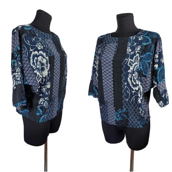 Granatowa oryginalna bluzka damska 36,S Warehouse wzór kwiaty