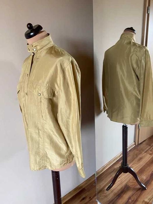 Jedwabna koszula oversize s m 36 38 zloty khaki kieszenie silk